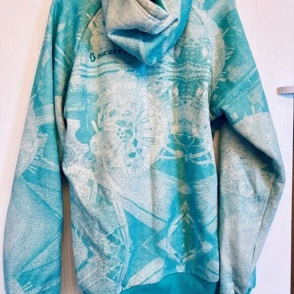 Scott Sports Hoodie Men‎ Large Teal White All Over Print Full Zip Fleece Jacket